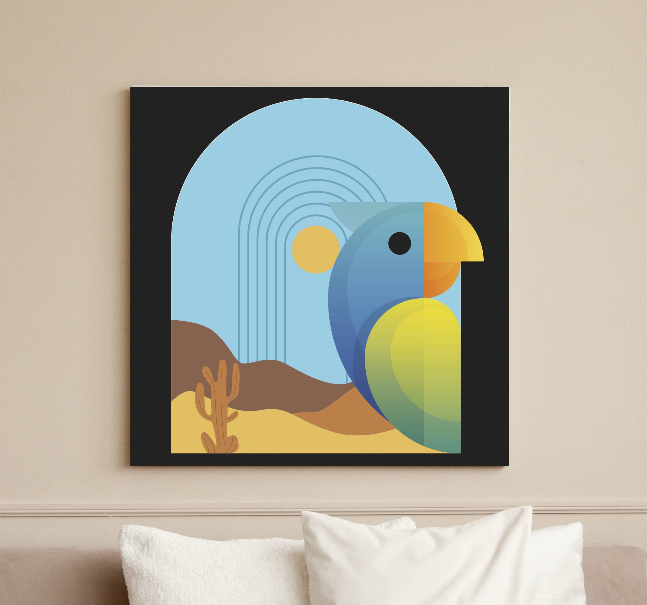 Abstrakt papegoja på sunfall bird canvas wall art