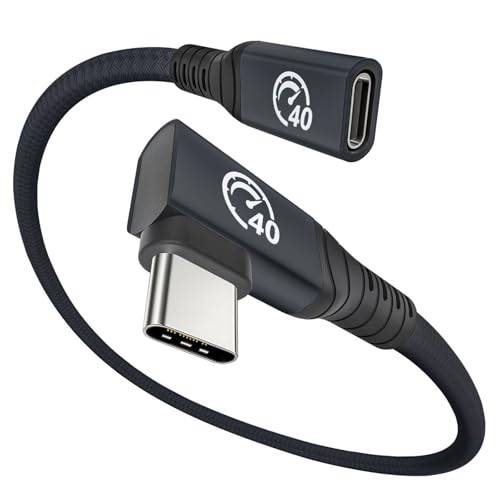 USB 4 Förlängningskabel 240W 0,3M, Vinkelrät USB C Hane till Hona Kabel