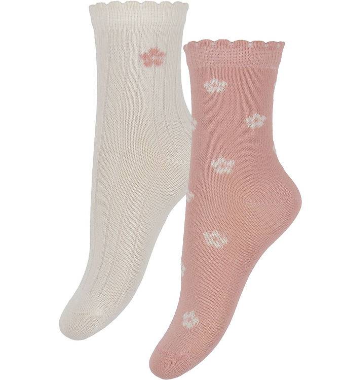 Minymo Strømper - 2-pak - Ash Rose m. Blomster - Minymo - 31/34 - Strømper