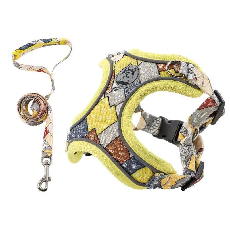 Adjustable Dog Harness & Leash Set - Set Yellow V / M-suit 7.5-14kg / SPC (M-suit 7.5-14kg)