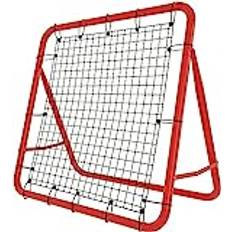 TRMLBE Rebounder för fotbollsmål för barn, fotboll, träning, prellvägg, kickback med studsvägg, nät, vikbar röd stålram för trädgård utomhus – röd, 100 x 100 x 65 cm