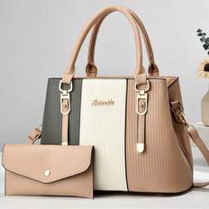 Retro Elegant Women's Handbag & Purse Set, Fashionable Minimalist Sophisticated Lightweight Luxury Shoulder Bag - Khaki