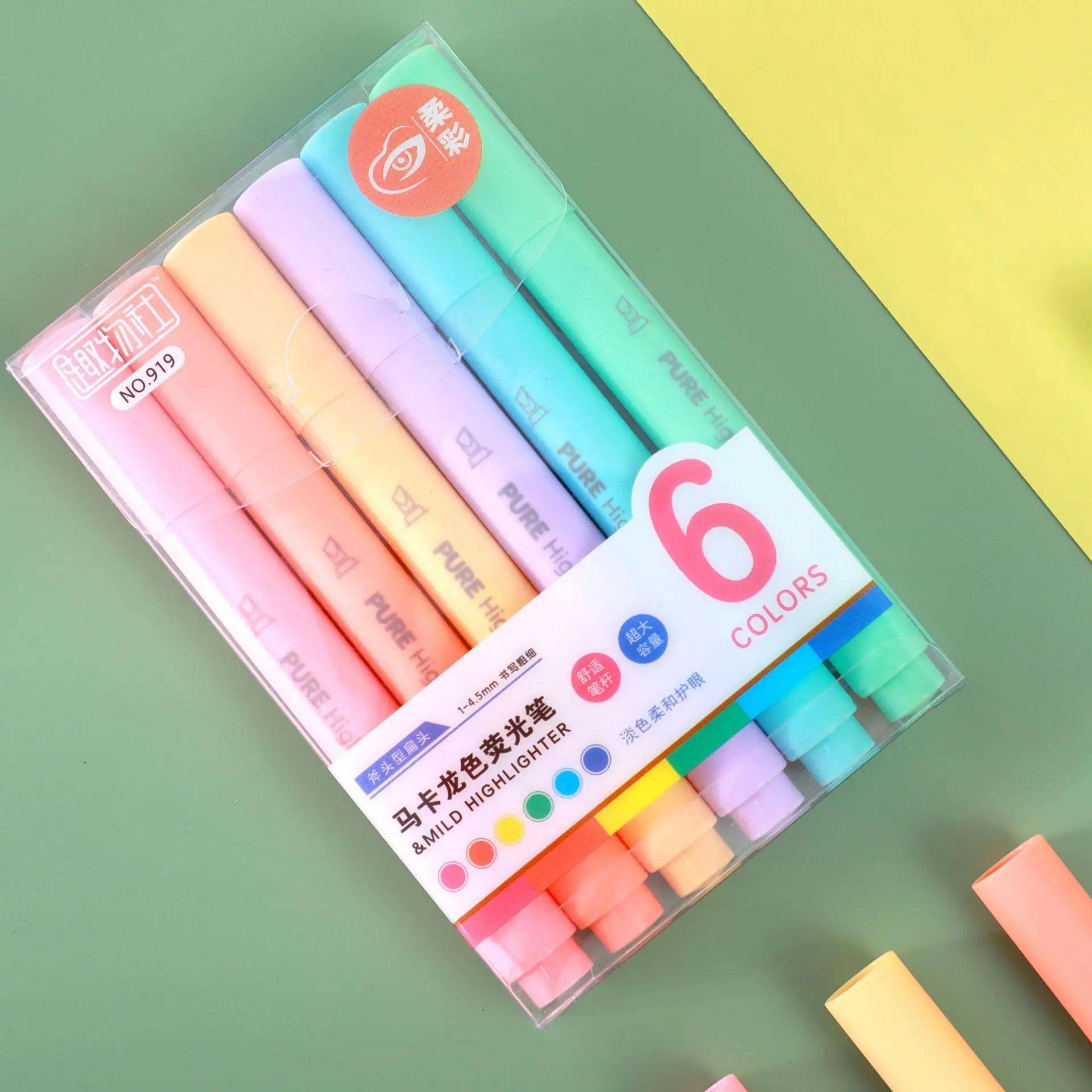 6Pcs/set Pastel Color Macaron Highlighter Pen Marker Pens Drawing Highlighters Charming Stationery School Supplies