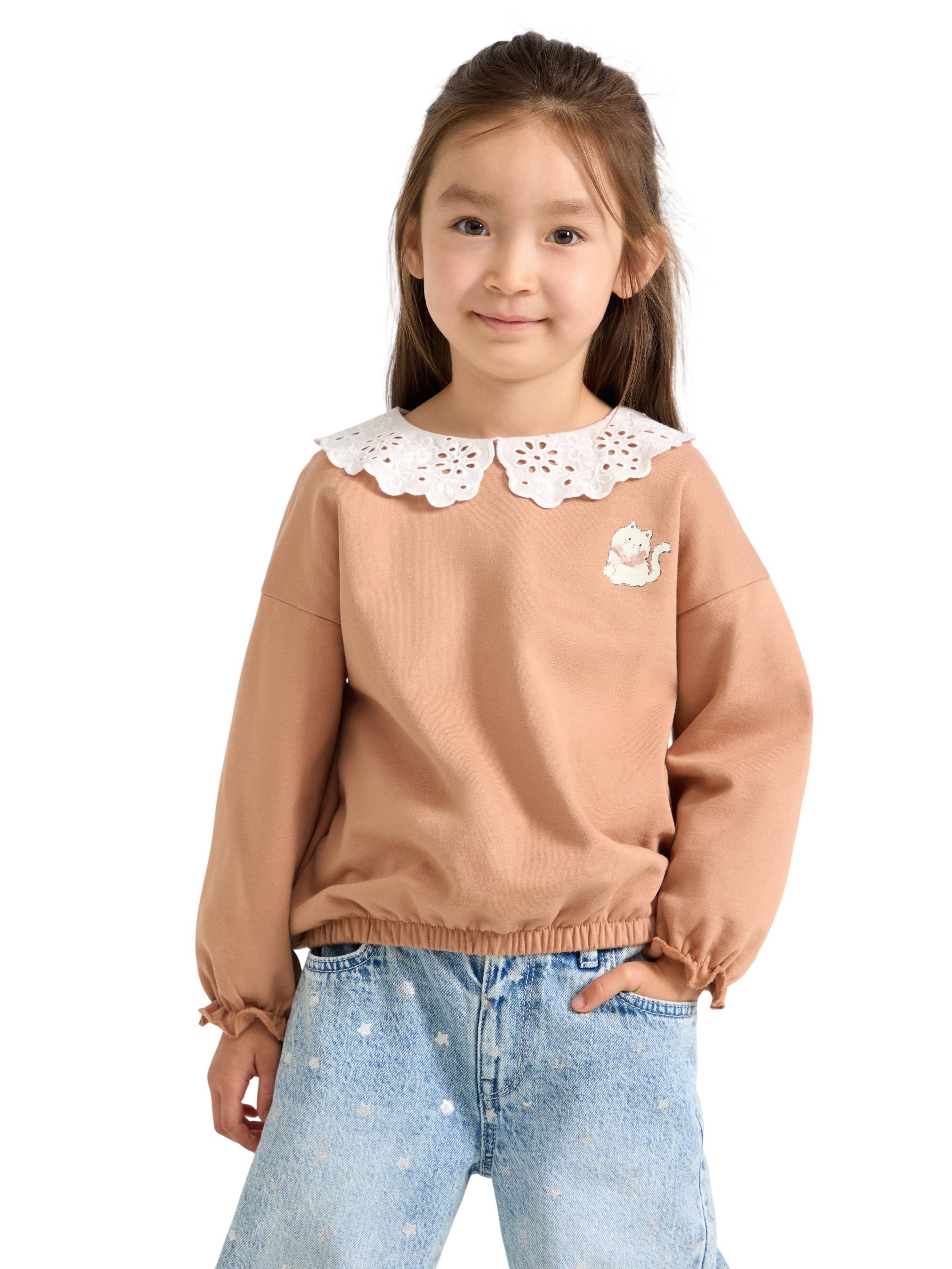 Lindex Sweatshirt med Krage i Broderie ang Stl. 110 fepojkar - Sweatshirts Från Magasin - Beige (110)