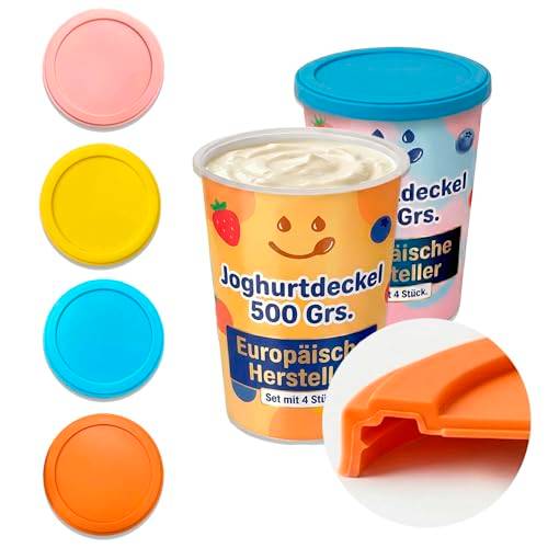 XILMARK JoghurtDeckel 500g, Wiederverwendbarer Deckel Joghurtbecher, Dosendeckel Wiederverwendbar Silikondeckel Joghurt 500 G, Joghurt Kunststoff-Deckel, Joghurt Mehrwegfrischedeckel (MIT TASCHE)