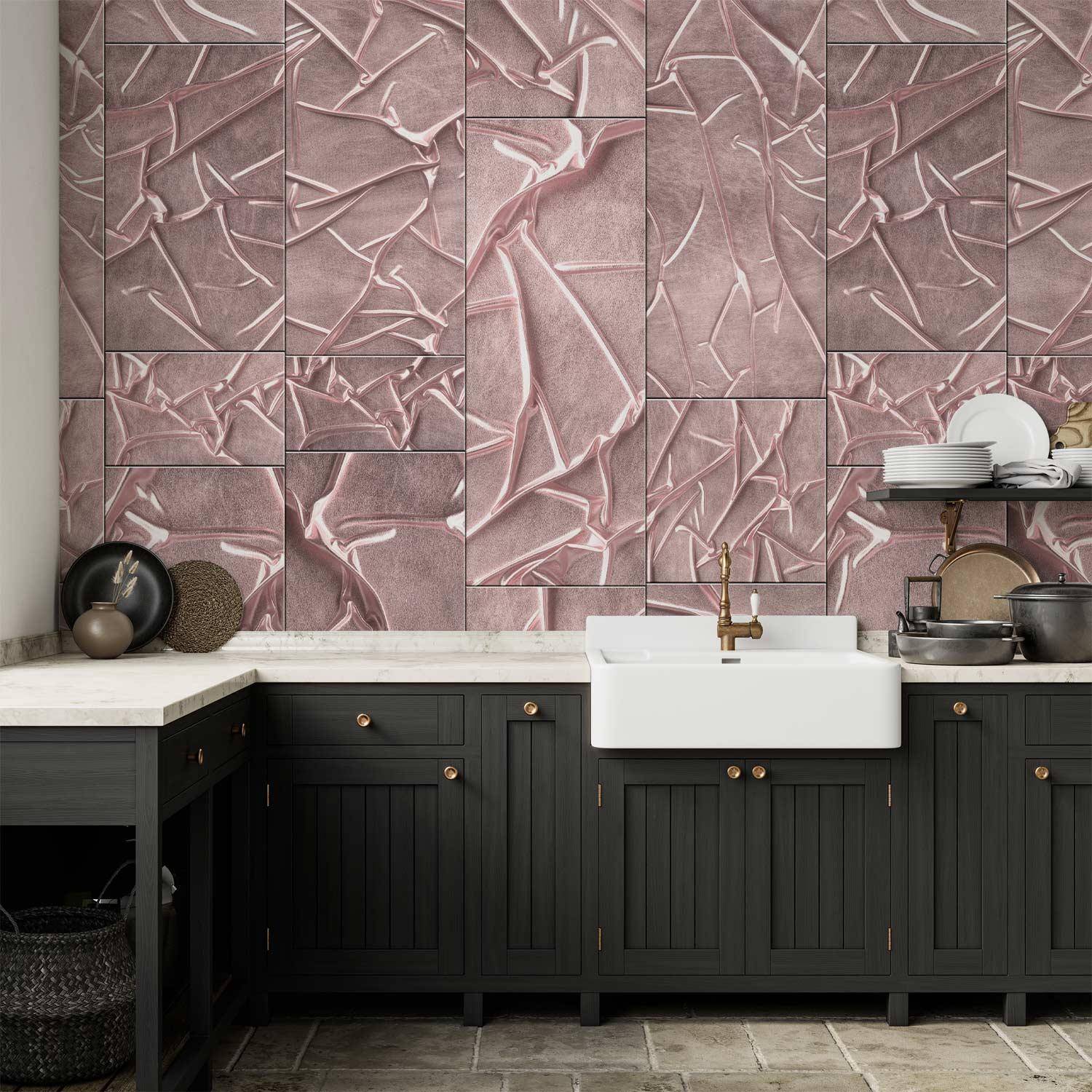 Tapet Satin Dream - rosa designtapet med struktur - 50 x 1000 cm - Vandtæt
