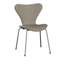Fritz Hansen - Sjuan 3107 stol helklädd läder stålstativ krom essential ligth grey - Matstolar - Arne Jacobsen - Grå - Läder/Metall/Trä