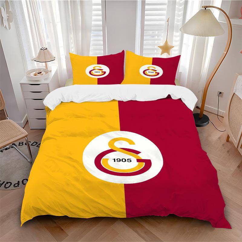 Galatasaray Crest Tryck 3-delat Sängkläder Set Påslakan Med 2 Örngott Hem Födelsedagspresent