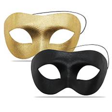 Cosysparks Maskerad mask, svart venetianska masker klassisk gyllene mask karneval mask cosplay maskeradbal masker med elastiskt rep för män kvinnor par (svart + guld)