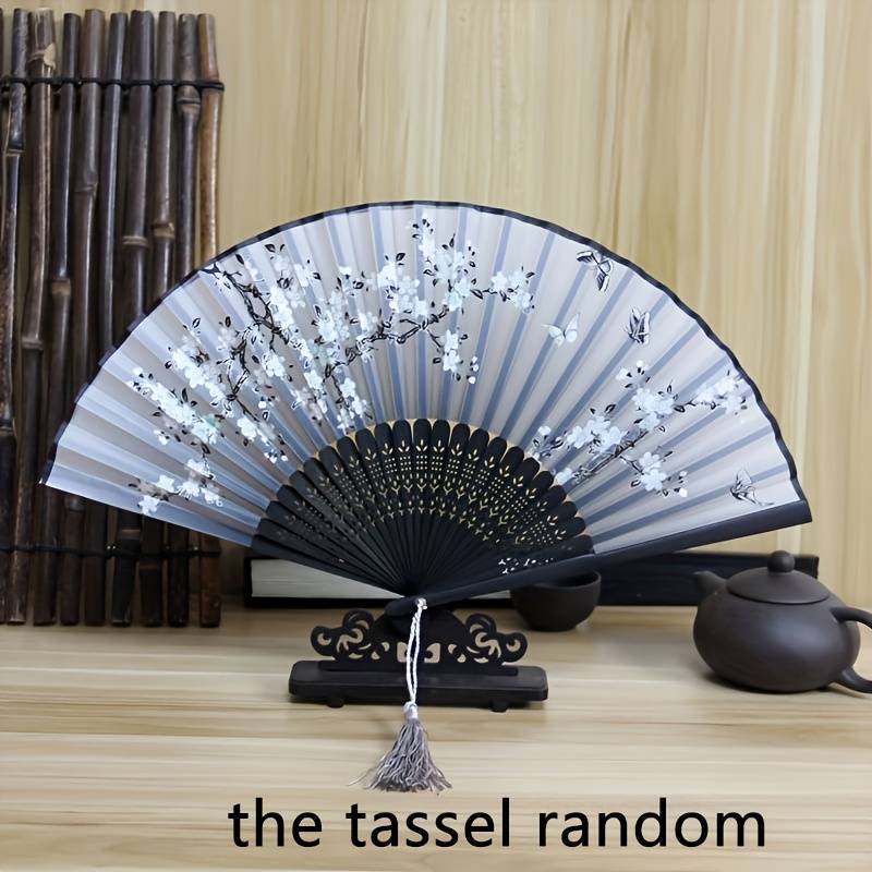Classic Vintage Folding Fan, Peach And Cherry Unique And Innovative Handheld Fan, Durable Suitable For Party Wedding Decoration Gift (fringe Pendant Color Random)