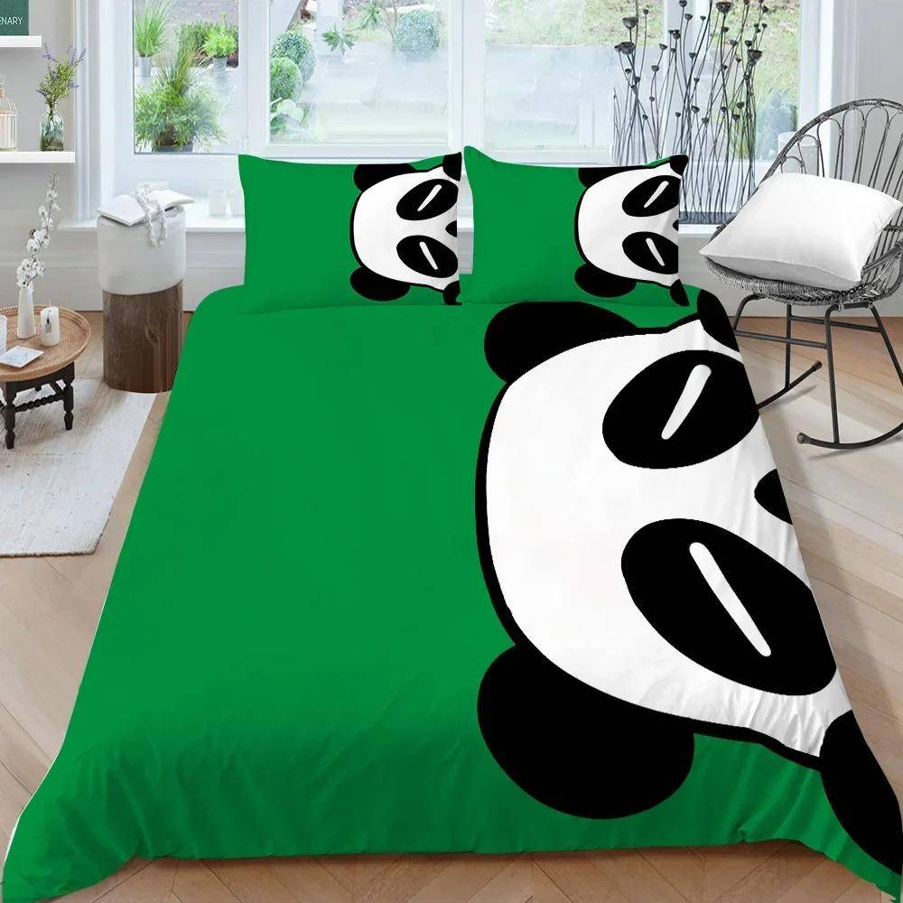 Panda Sängkläder Set för Barn Pojkar Flickor Söt Tecknad Jättepanda Påslakanset KingQueen Storlek Gul Mjuk Polyester Täcke AU Single 140x210cm