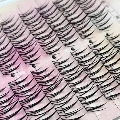 72 st naturliga segmenterade lösögonfransar, lämpliga för nybörjare, återanvändbara, set med enskilda franskluster, DIY-makeup, kräver lim - Svart