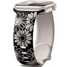 Maledan Floral graverat armband kompatibelt med Apple Watch-armband, 45 mm, 44 mm, 42 mm, 46 mm, 49 mm, kvinnor, tvåfärgat blommor, silikonband för iWatch SE Series 10 9 8 7 6 5 4 3 2 1 Ultra,