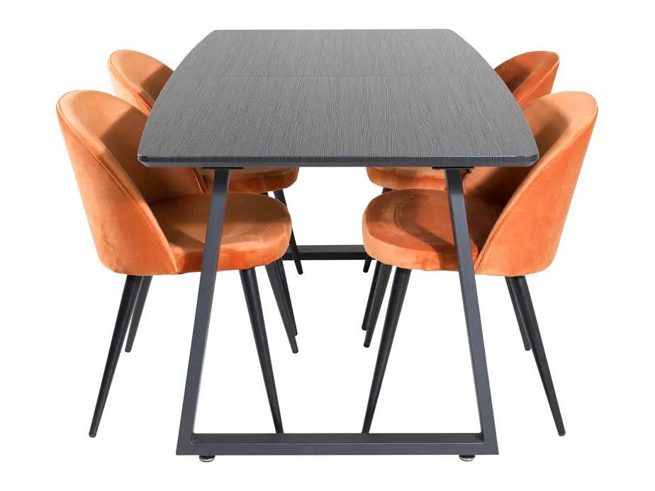 Venture Design Inca & Velvet matgrupp Svart/orange 4 st stolar & bord 160 x 85 cm