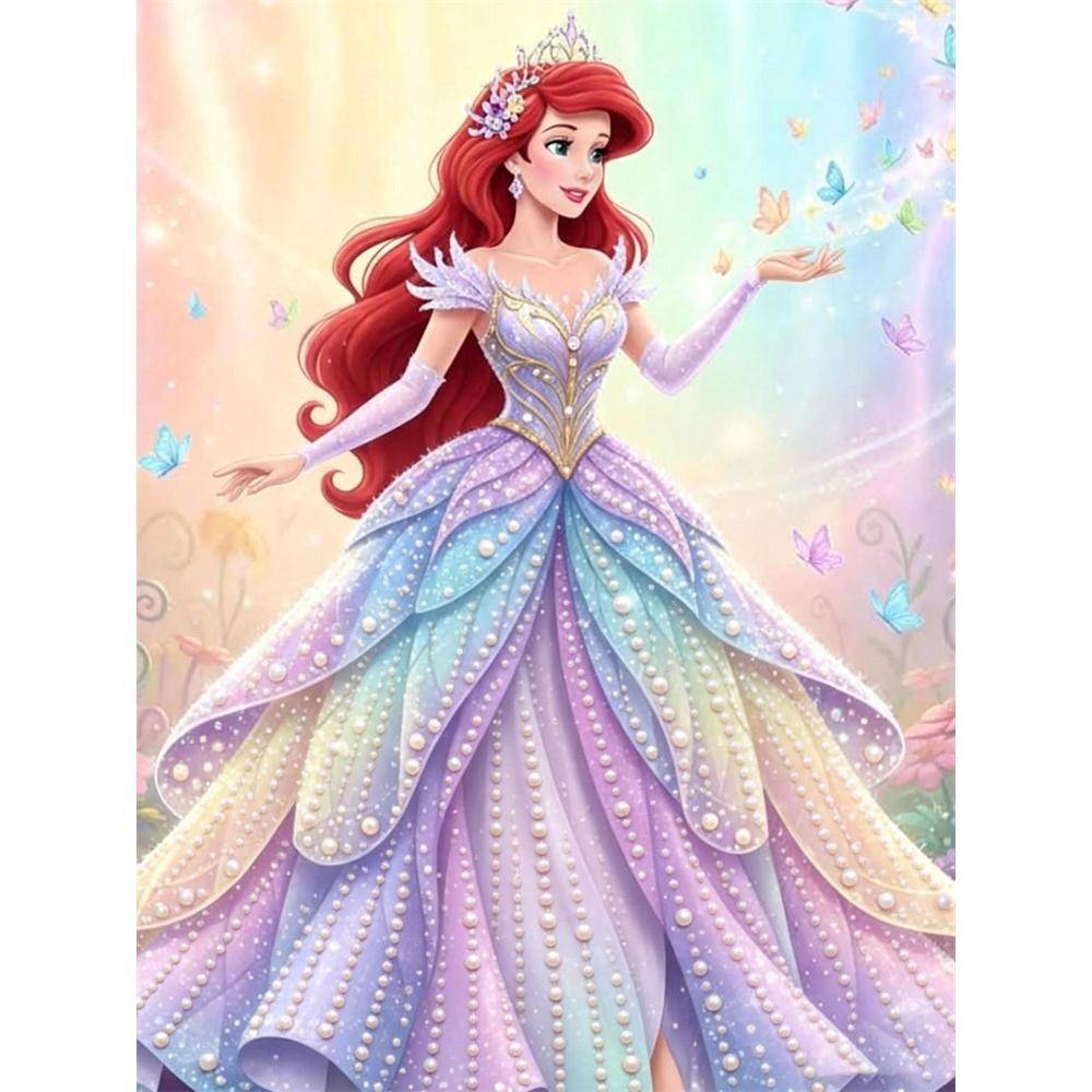 Disney Pearl Painting Set Pearls and Butterflies Ariel's Dreamy Fairy Tale Sparkling Painting Crafts Home Wall Decoration Handmade Gift. 35x45cm