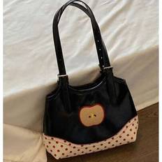 Summer Cute Girl Apple Polka Dot Handbag, Shoulder Bag, New Niche Design, Commuting & Outing, Versatile & Fashionable Tote Underarm Bag - Black