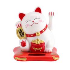 Vinkande katt, lyckokatt, rikedom välkommen het katt, soldriven söt katt med vinkarm, heminredning, bildekoration, Maneki Neko (vit)