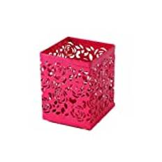 Pen Holder, ZIYUMI Mesh Steel Hollow Rose Flower Pattern Square Home Office Desk Pot Holder Cup Desktop Stationery Organizer Container for Makeup Brush, Pencils, Highlighters, Ruler, Red