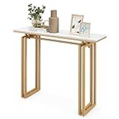 COSTWAY Konsolbord smalt hallbord marmorutseende, sidobord med metallram, modernt entrébord för vardagsrum och entré, 110 x 30 x 81 cm (guld)