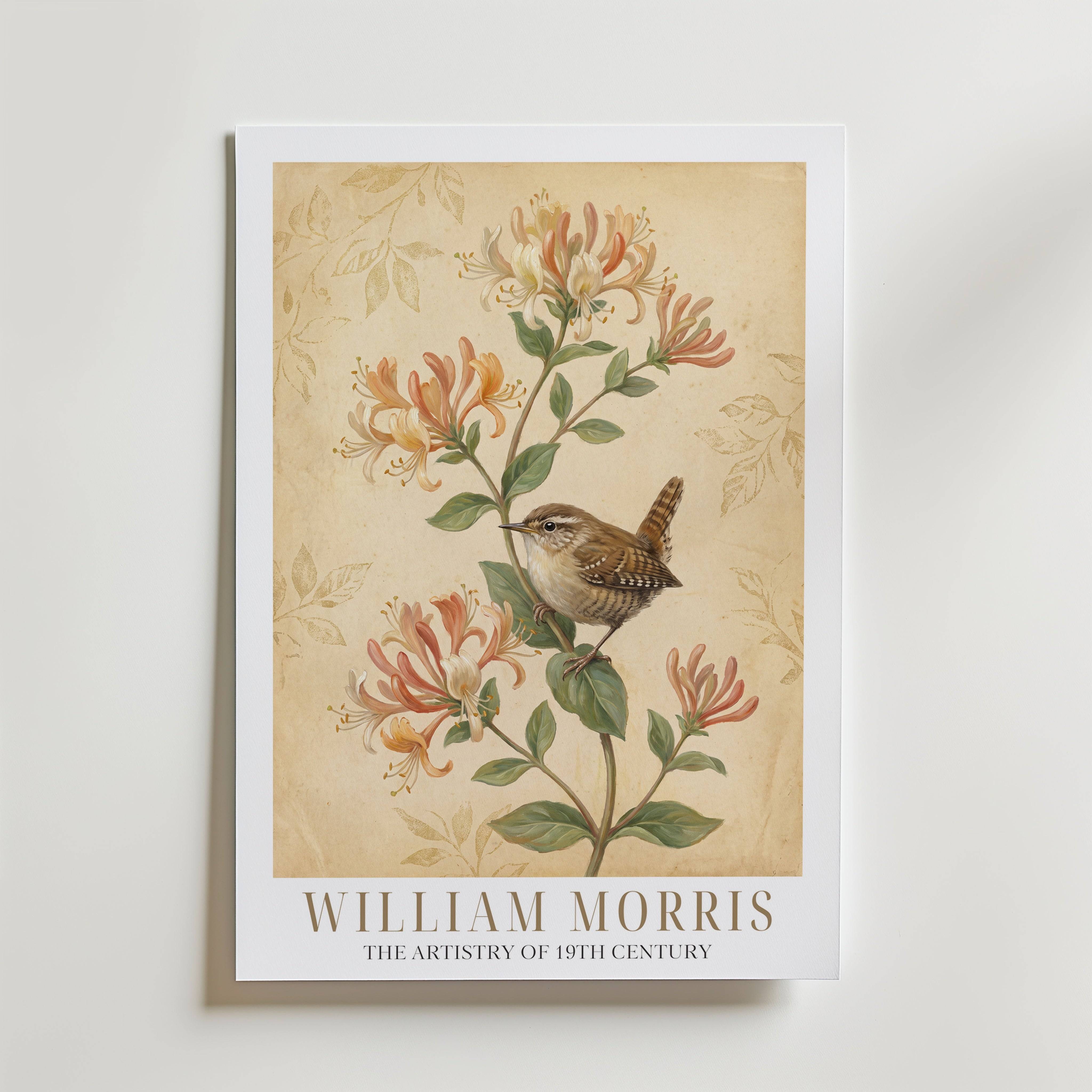 William Morris Wren in the Woodbine Poster - Premium Canvas 100x140 cm Med passepartout