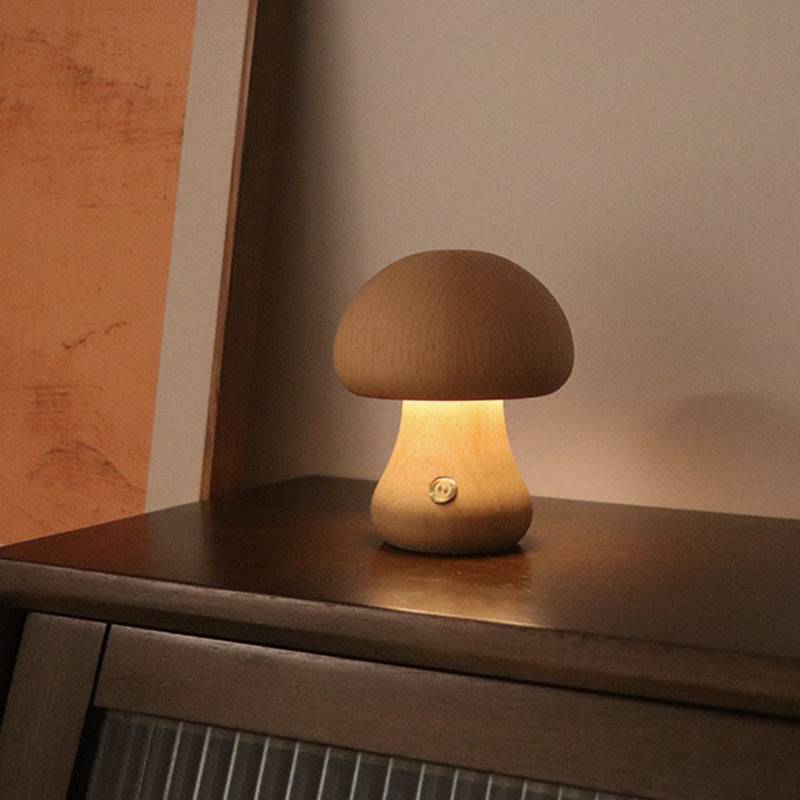 Mushroomlight - Draadlös Trä Svamp LED Nattlampa - C / Bok