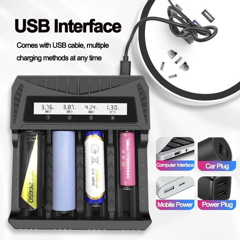 Intelligent LCD USB Battery Charger - 1/2/4 Slots For 18650 Li-ion AA AAA Ni-MH Rechargeable Batteries