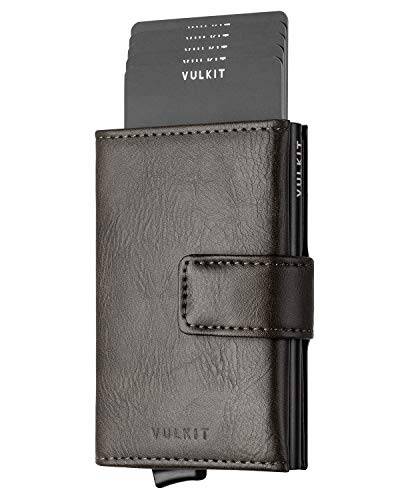 VULKIT Kreditkortshållare RFID Blocking Pop Up Leather Slim Mens Women Plånbok med Sedelfickor Aluminium Korthållare