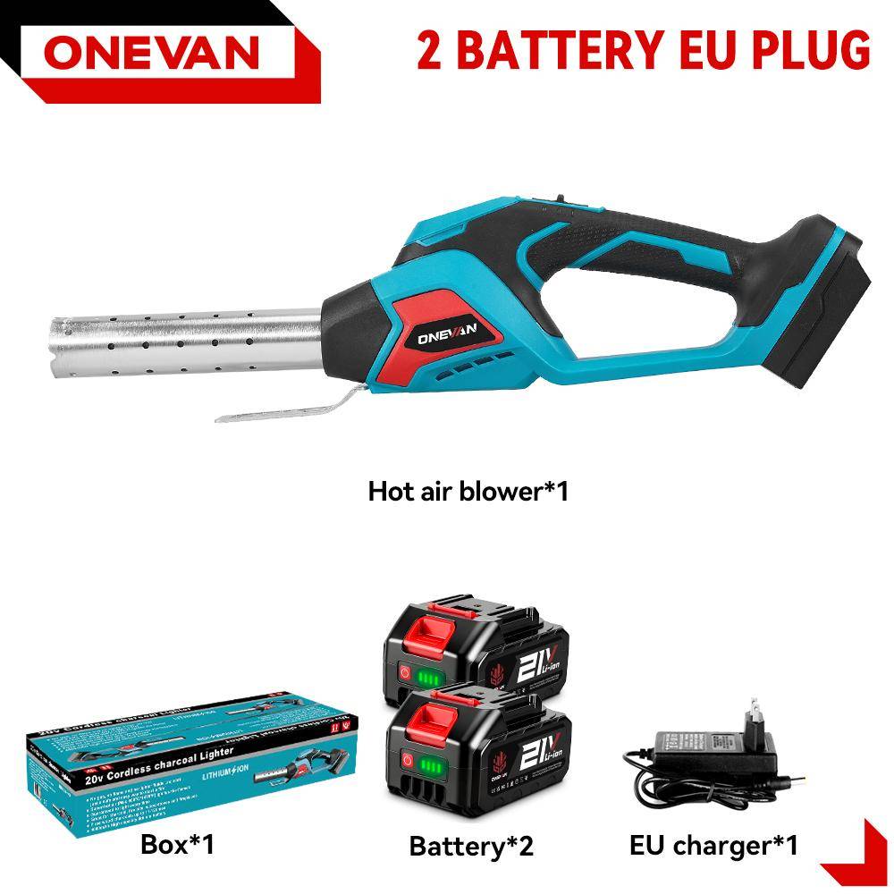ONEVAN 800℃ Elektrisk Värmepistol 4000W Tändare 3-i-1 Varm Luftpistol Fläkt Handhållen Multifunktionell Hemmabyggare För Makita 18V Batteri Pin 2Battery 1EU Charger