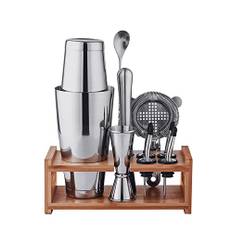 TAHAILIN Boston Cocktail Shaker Set med Muddler, Ice Pick, Pour Pips och Bambu stativ - Perfekt för hem- och professionella barer - perfekt för att göra cocktails och drycker på fester, evenemang