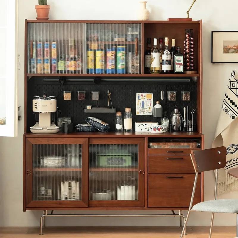 Nordic Solid Wood Dining Side Cabinet Multi Functional Storage Wall High Cabinet For Living Room Retro Tea Cabinet