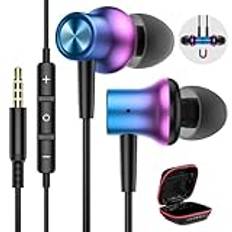 Hörlurar för XiaoMi Redmi Note 13 12 Pro 11S 11 Pro 10 5G, magnetiska HiFi in-ear hörlurar med kabel, hörlurar 3,5 mm jackkontakt headset med mikrofon för Samsung A14 A13 A23 A12 Galaxy A52S A32 A22