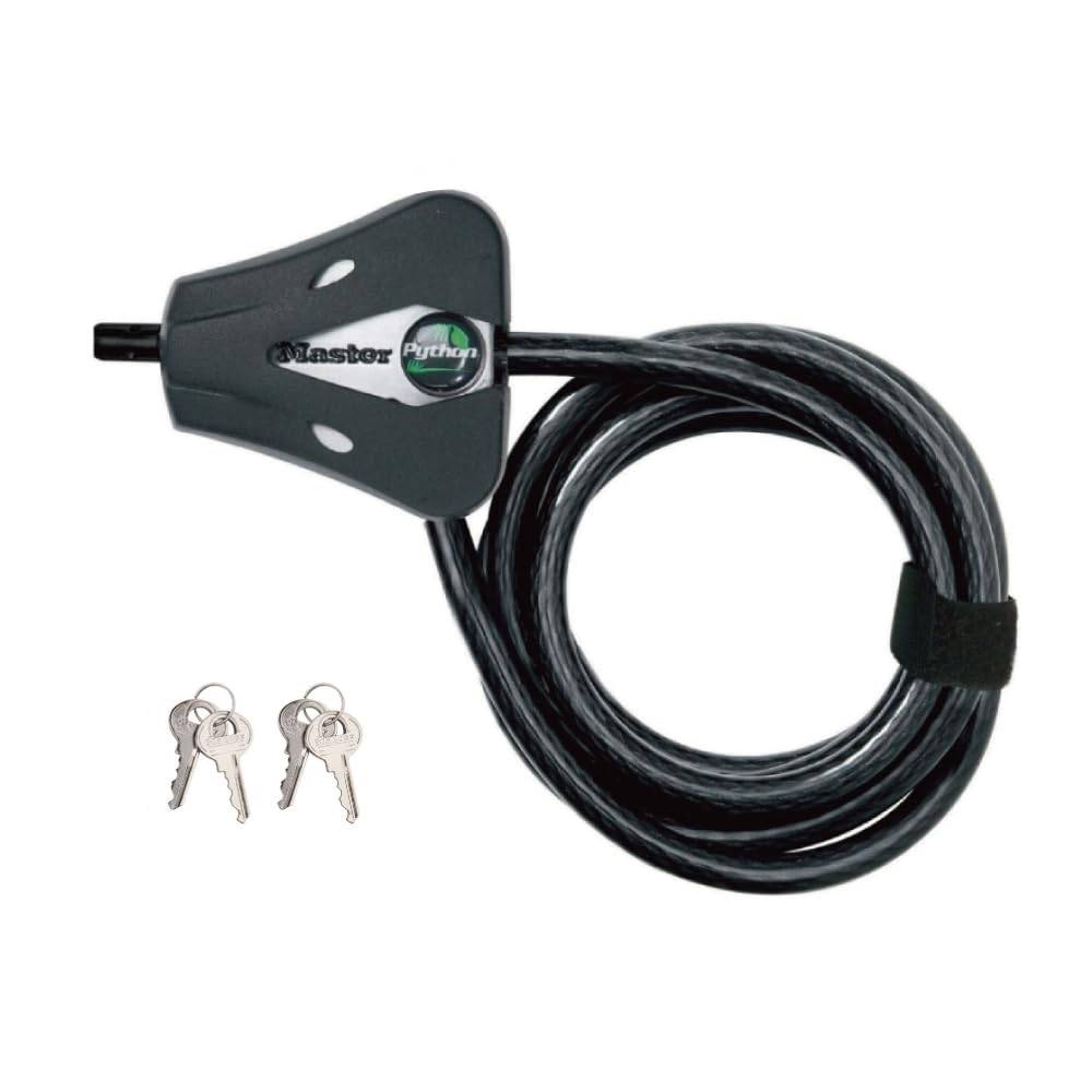 Master Lock Wire Lock Bicycle Bike Lock Key Type Adjustable Vinyl Coating Specification Cable Thickness 8mm Cable Length Python 8418JAD Black 1.8m