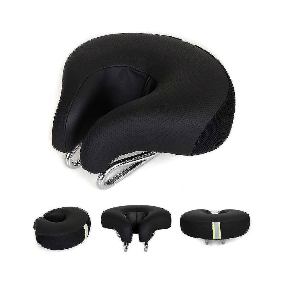 (Black) Bicycle Saddle No Nose Bicycle Saddle Mountain Bike Thickened Super Soft Cushio