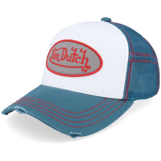 Von Dutch - Blå trucker Keps - Kids Oval Patch White/Blue A-Frame Trucker @ Hatstore
