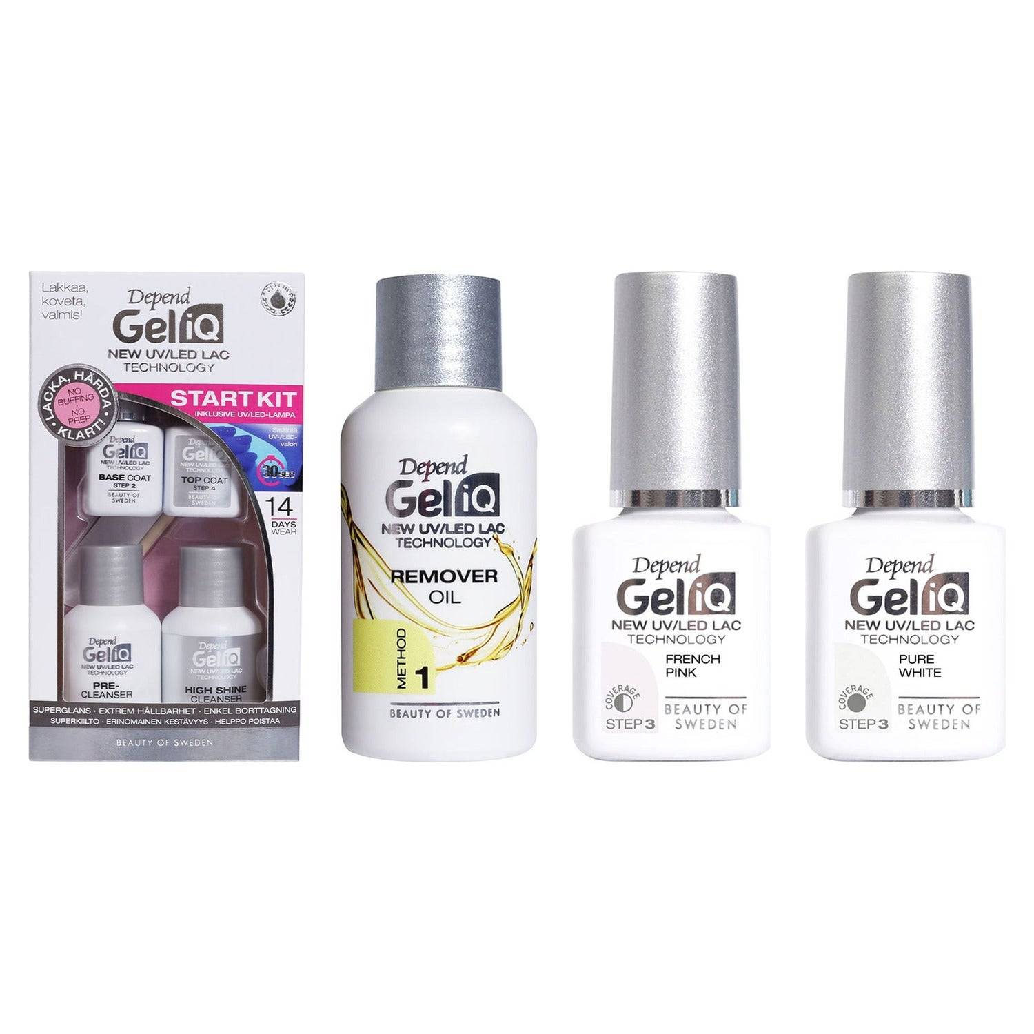 Depend Gel Manicure Starter Set Start Kit, Remover Oil, French Pink 5ml, Pure White