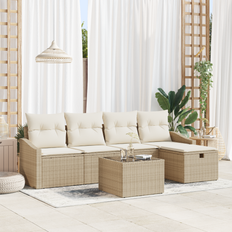 vidaXL 6 stk. havemøbel sæt med puder beige poly rattan