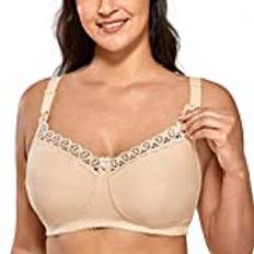 Gratlin Women's Nursing Bras Cotton Plus Size Maternity Wireless Comfort Breastfeeding Bra Beige 75K