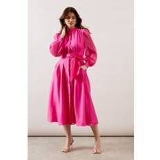 Textured Organza Midi Shirt Dress, Pink - 8