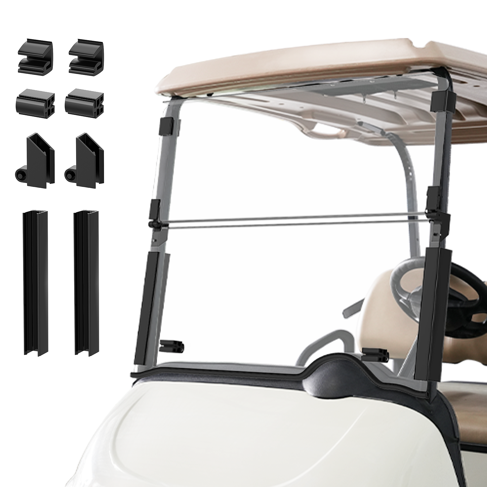 EZGO RXV 2008-Up Golf Cart 4MM Thickness Folding Clear/Tinted Polycarbonate Windshield, Strong Impact and Shatterproof