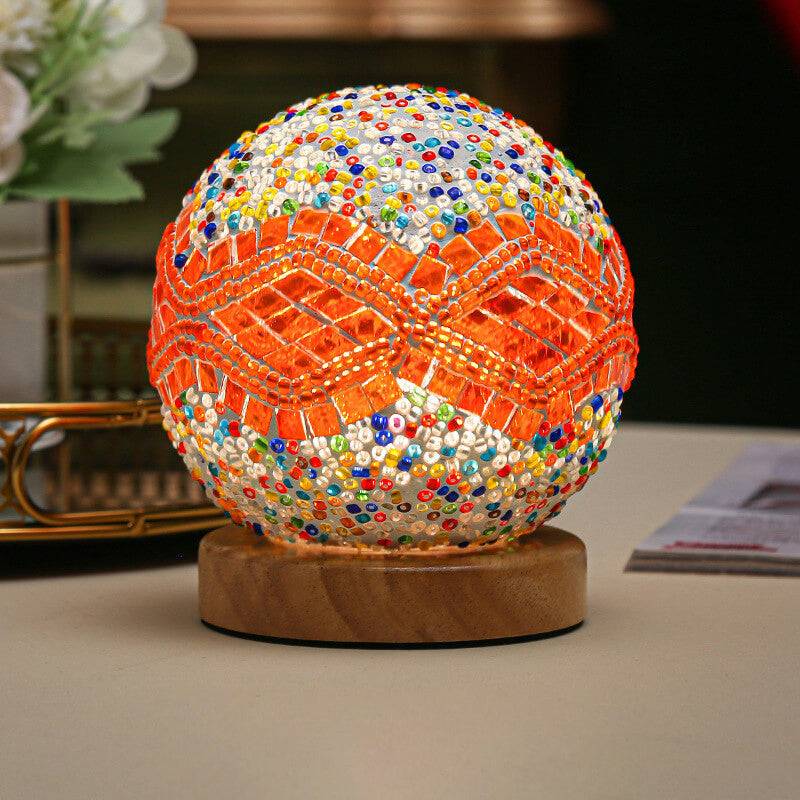 BohoCharm - Modern USB Bordlampa med Trä och Glas - F