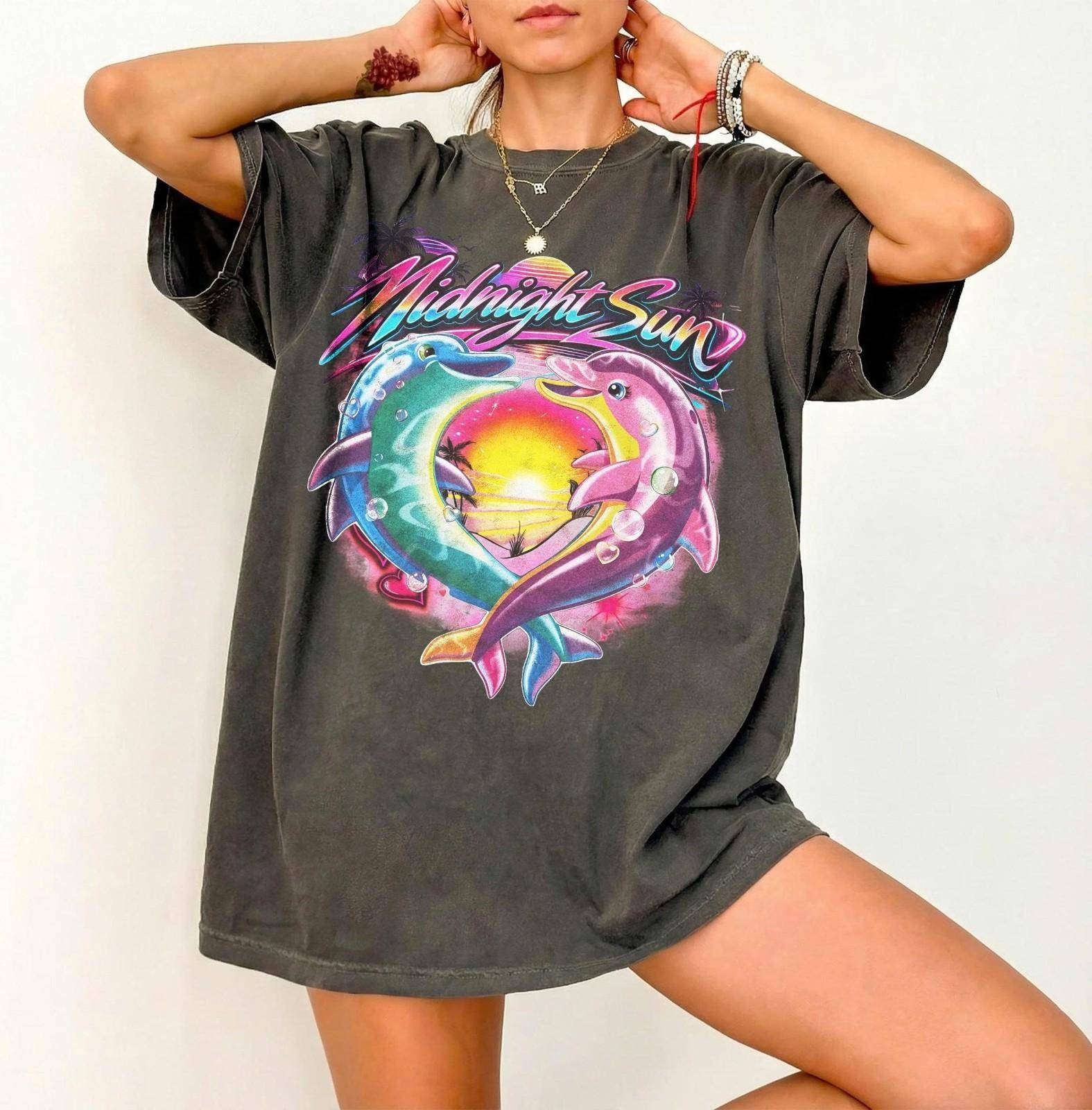 Vintage Zara Larsson Midnight Sun Delfin Grafisk T-shirt, Retro Popkonsert Tee cm black