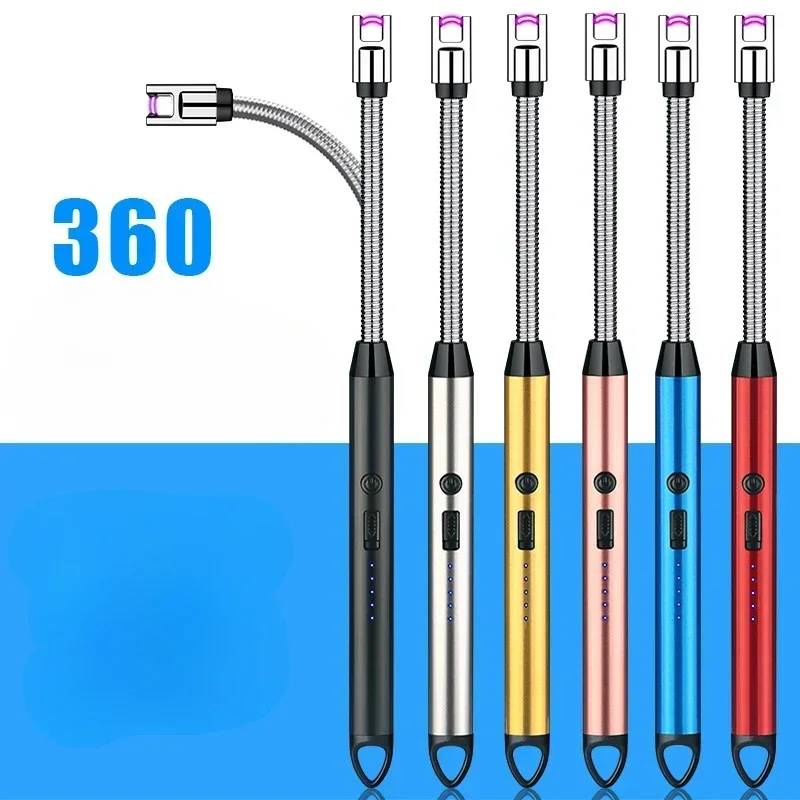 360° USB Curved Windproof Flameless Plasma Ignition Barbecue Lighter  Long Kitchen  Candle Gas Stove Gas Lighter Secureignite