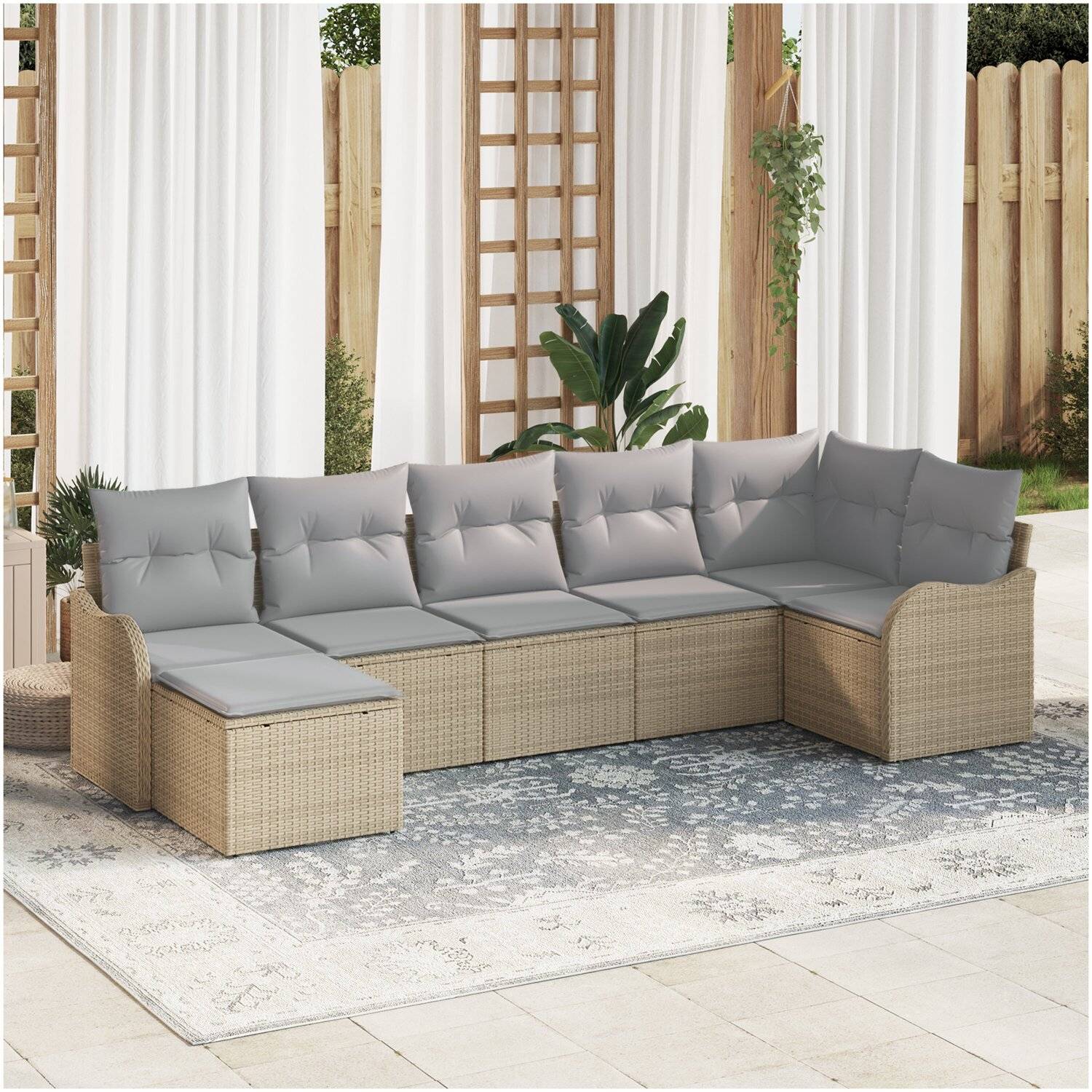 Trädgårdsmöbelset vidaxl - 7 delars trädgårdsoff set med kuddar beige poly rotting stor naturlig - Beige