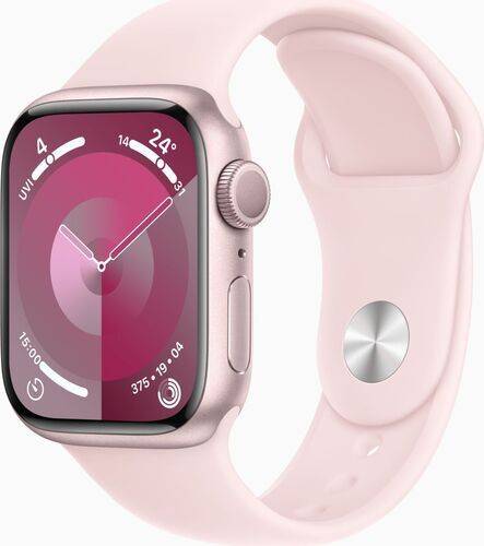Apple Watch Series 9 Aluminium 41 mm (2023) | GPS | rosa | Sportband ljusrosa S/M