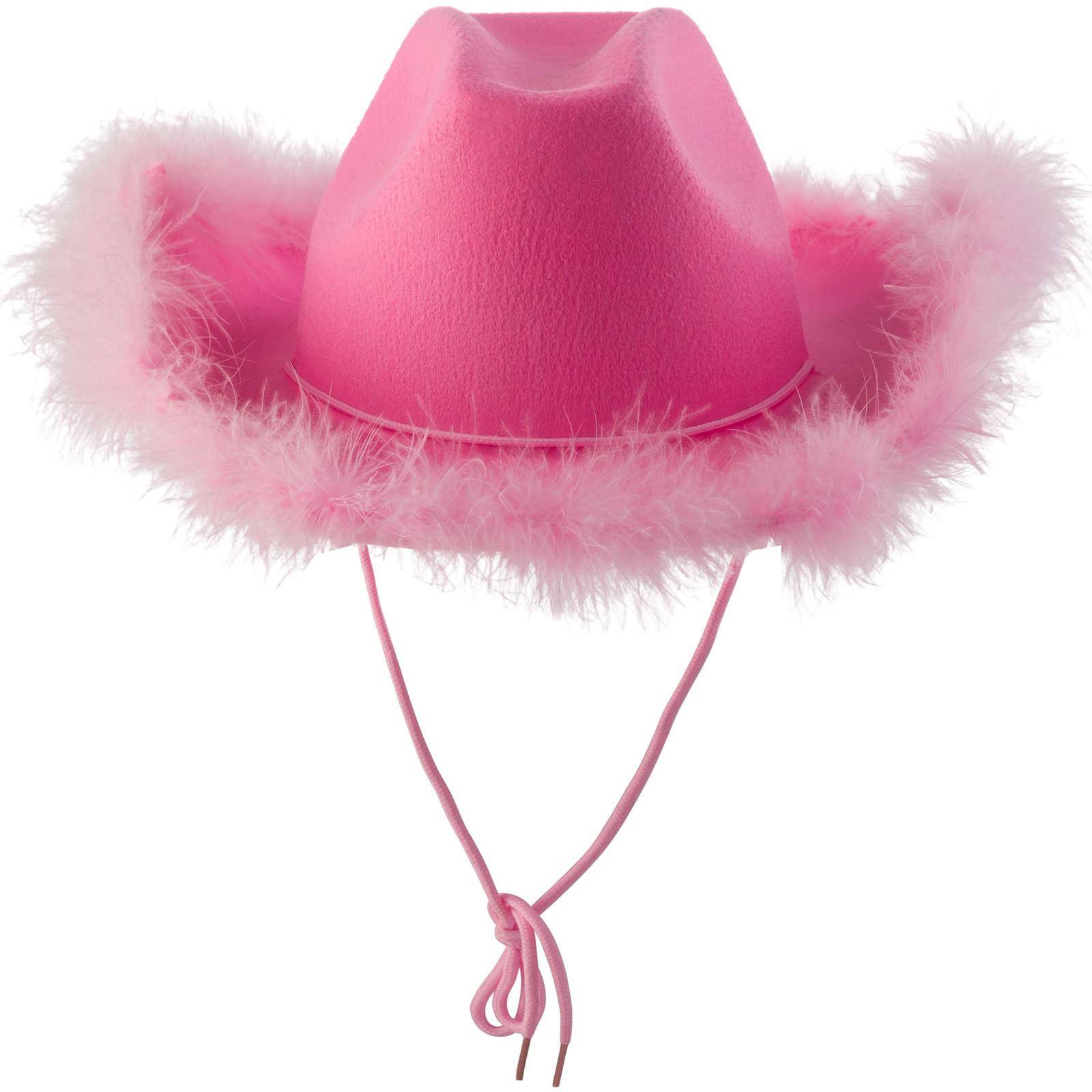 Cowboyhatt med fjäder Boa fjäder cowboyhatt Vuxenstorlek Bachelorette Party Fancy Dress-spel för kvinnor cm rosa