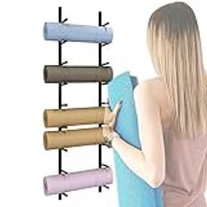 Gym Yoga Mat Hållare, Väggmonterad Foam Roller Förvarings Display Rack, Yoga Mat Förvaringsställ med 9 hyllor för gym (Black 9 Layers)