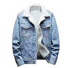 LZPCarra vinterjacka herr varm fleece fodrad jeansjacka med päls jeansjacka herr ståkrage vinter höst övergångsjacka vintage denim jacka sherpa jacka klassisk fritidsjacka arbetsjacka, Ljusblå, L