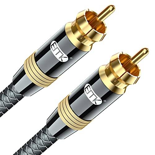 EMK subwooferkabel, RCA till RCA, ljudkabel, 24K, guldpläterad digital koaxial RCA-sladd för hemmabio, HDTV, DVD-spelare, högtalare, subwoofer, Hi-Fi-system (hane/hane, brun, 8 meter)