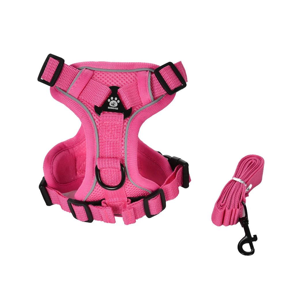 Escape-Proof Reflective Cat Harness & Leash Set — Breathable Vest for Outdoor Walking - Rose Red / S (S)