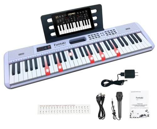 61 tangenters elektroniskt tangentbord med upplysta tangenter, musikaliskt mini-tangentbord med undervisningslägen, digitala bärbara lärotangentbord (Ljus vit)